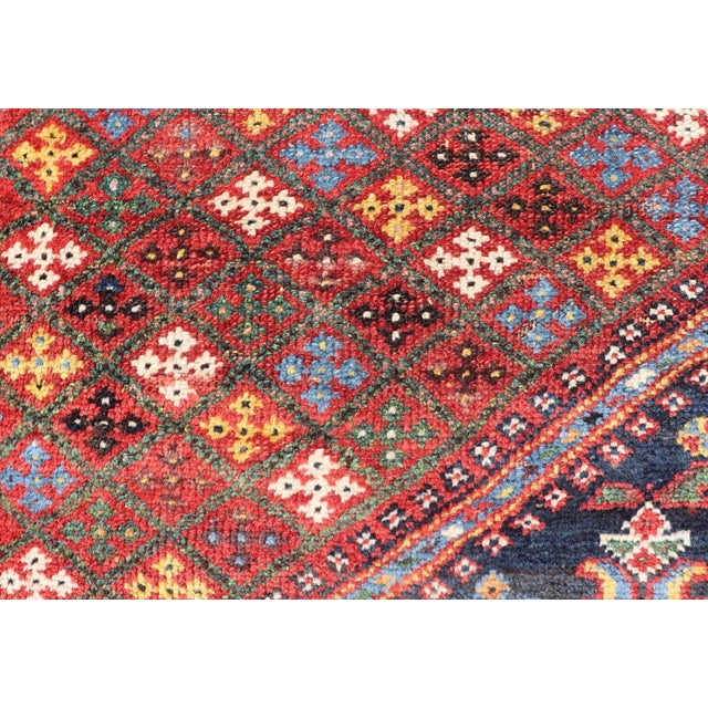 Antique Qashqai Tribal Rug With Medallion in Blue and Red 5'7 X 8'10 For Sale - Image 9 of 12