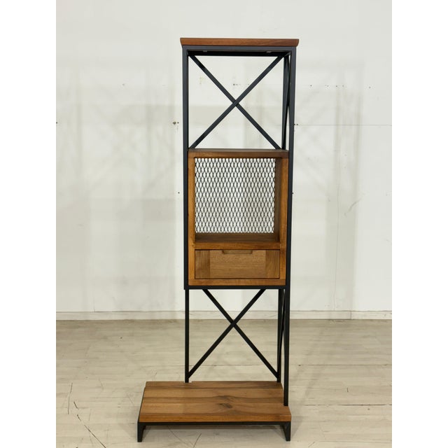 For sale is a very attractive industrial-style shelf in good condition. The shelf features solid walnut wood and a black...