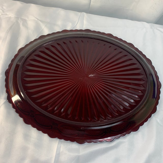 Vintage Ruby Red Glass Platter Avon Cape Cod For Sale - Image 4 of 4