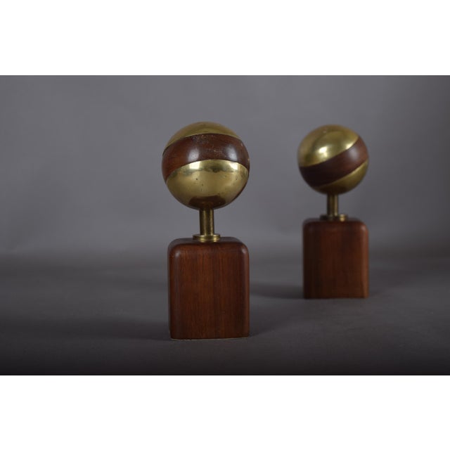 Wood Brass and Wood Sphere Sculptures from Ardisur, Spain, 1970s, Set of 2 For Sale - Image 7 of 13