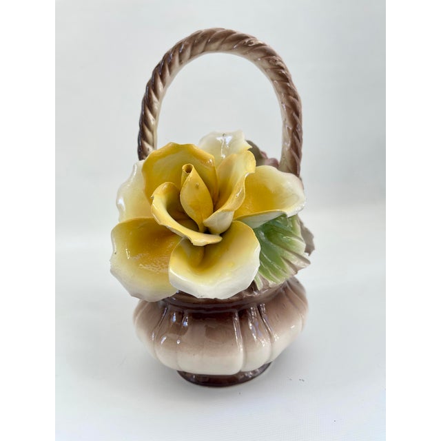 Gorgeous hand-made and hand-painted Italian Capodimonte yellow and pink roses floral centerpiece basket with handles....