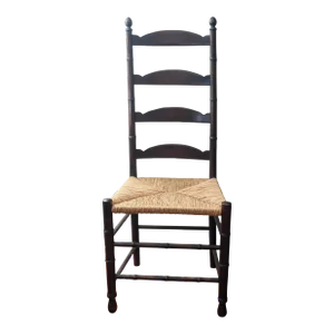 20th Century Antique English Ladder Back Chair Faux Bamboo Rush Seat