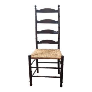 20th Century Antique English Ladder Back Chair Faux Bamboo Rush Seat Chinoiserie For Sale