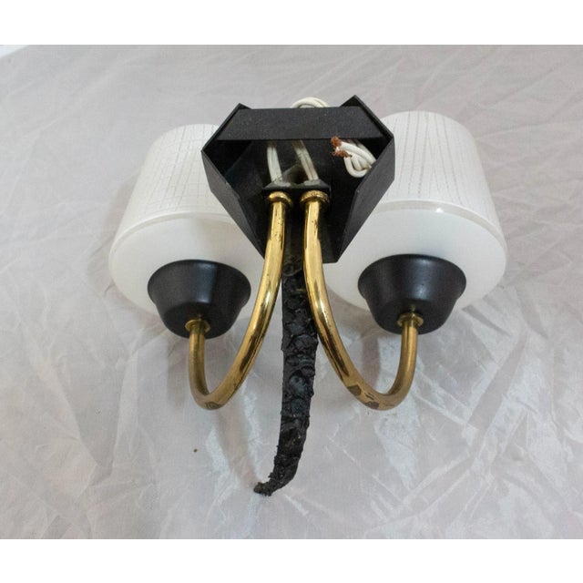 Mid-Century French Wall Sconce with 2-Light Original Glass and Brass, 1940s For Sale - Image 6 of 7