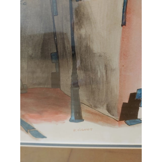 1960s 1960s P. Vignot Gouache With Glaze French Streetscape Painting, Framed For Sale - Image 5 of 6