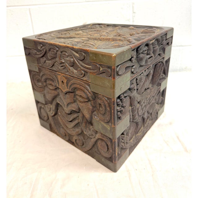 Brass Antique 19th Century Victorian Hand Carved Wood Brass Folk Art Sculptural Box For Sale - Image 8 of 18