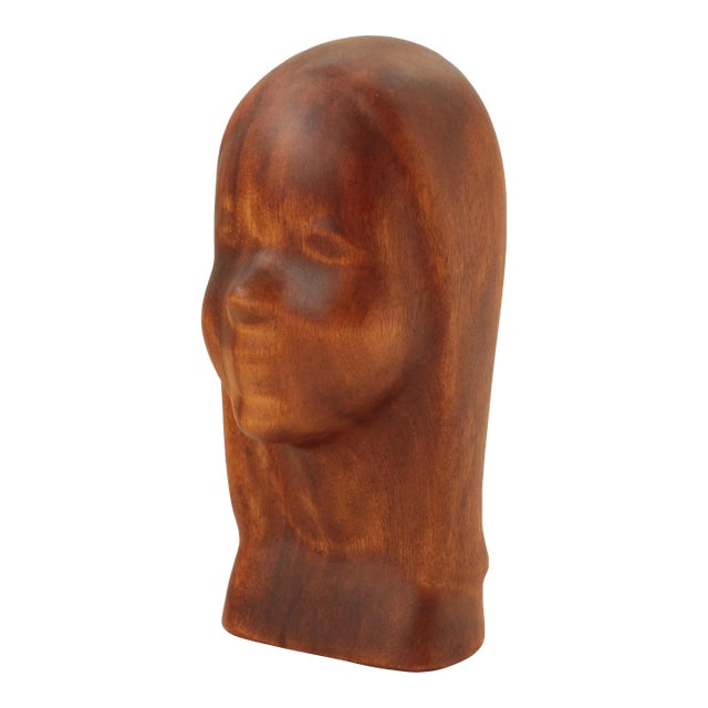 Vintage Luman Kelsey Woman's Head Bust Sculpture in Wood For Sale
