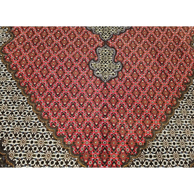 Antique Persian Tabriz Mahi Rug, Hand-Knotted Wool & Silk, Herati Geometric Pattern, Red & Ivory, 7x10 For Sale - Image 14 of 17