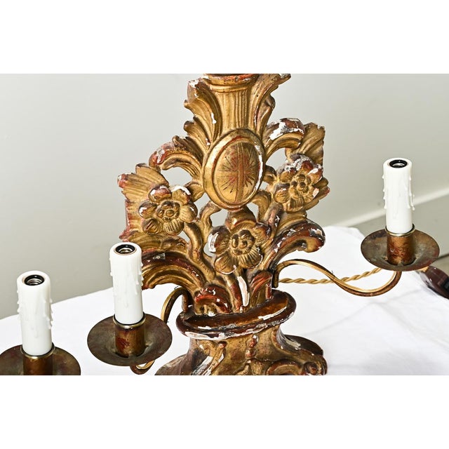 French French 18th Century Giltwood Candelabra Lamps - A Pair For Sale - Image 3 of 8