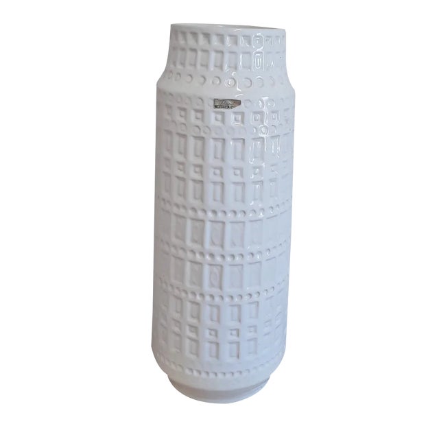 Vintage German Floor Vase in White Glazed Ceramic from Scheurich, 1970s For Sale