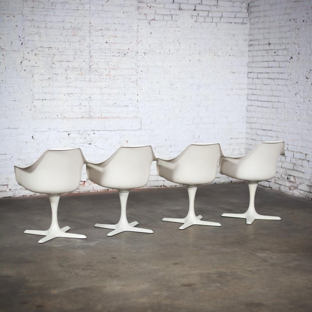Metal Mid-20th Century Mid Century Modern Tulip Swivel Armchairs White Shell & Black Cushions by Burke Set of 4 For Sale - Image 7 of 12