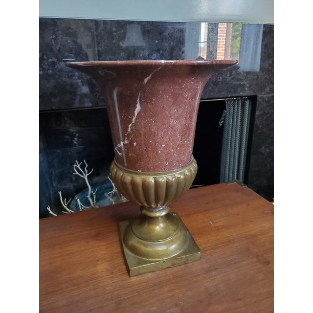Italian Carved Rosso Di Verona Marble Stone and Bronze Medici Urn Style Neo-Classical Campana Form Vase For Sale - Image 3 of 14
