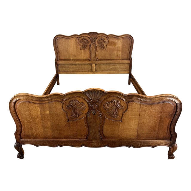 Vintage French Louis XVI King Size Bed Frame in Oak For Sale