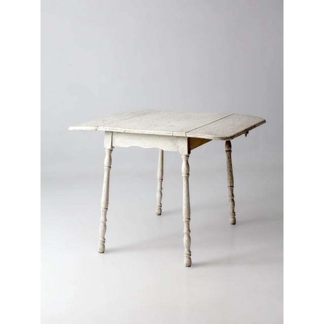 Antique White Painted Drop Leaf Farmhouse Table For Sale - Image 4 of 18