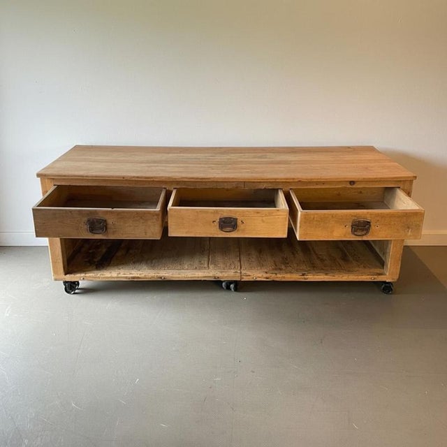 Industrial Vintage Industrial Beech and Sycamore Bakers Table For Sale - Image 3 of 15
