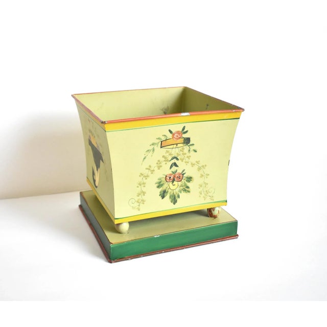 Metal Vintage Hand-Painted Tole Cachepot For Sale - Image 7 of 10