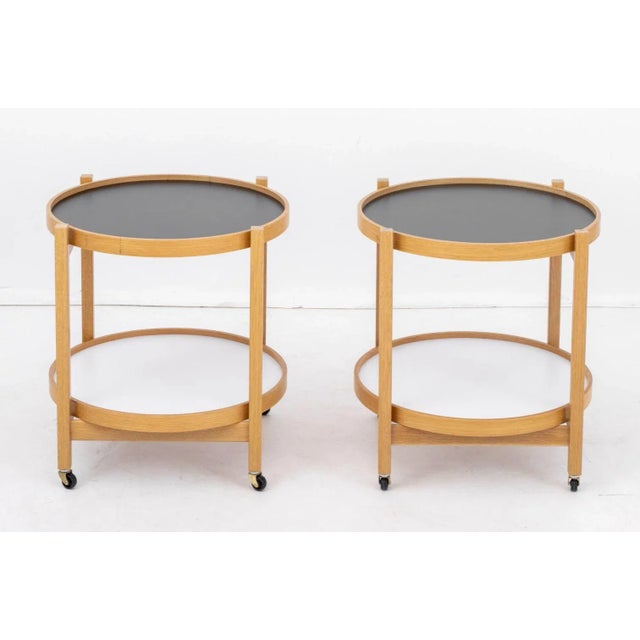 Mid 20th Century Hans Bolling Style 2-Tier Rolling Side Tables, Pr. For Sale - Image 5 of 8