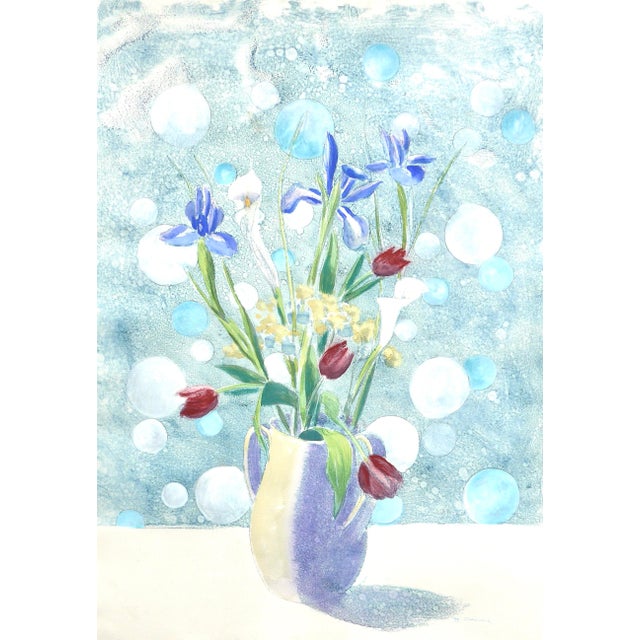 Contemporary "Calla Lilies, Iris and Tulips" Painting on Paper For Sale