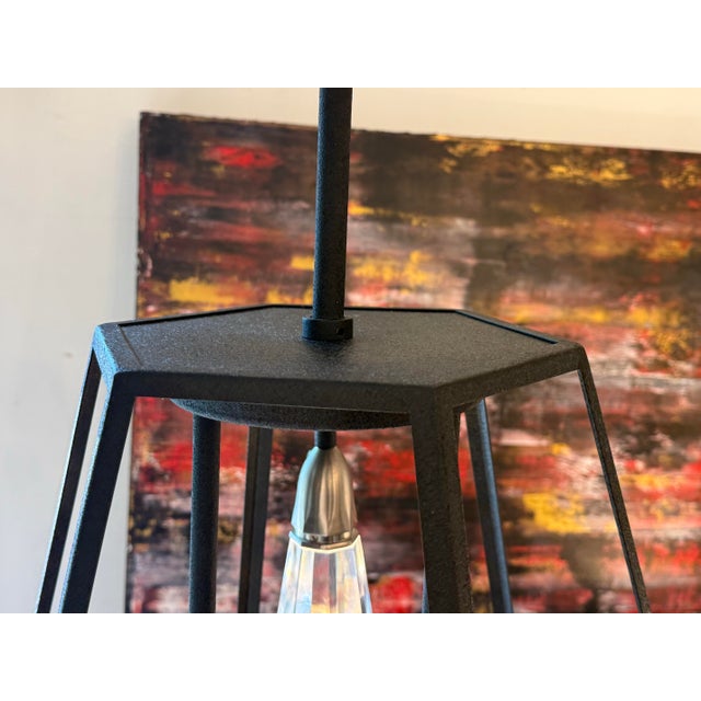 Contemporary Contemporary Faceted Geometric Lantern Shape Three Light Pendant For Sale - Image 3 of 12