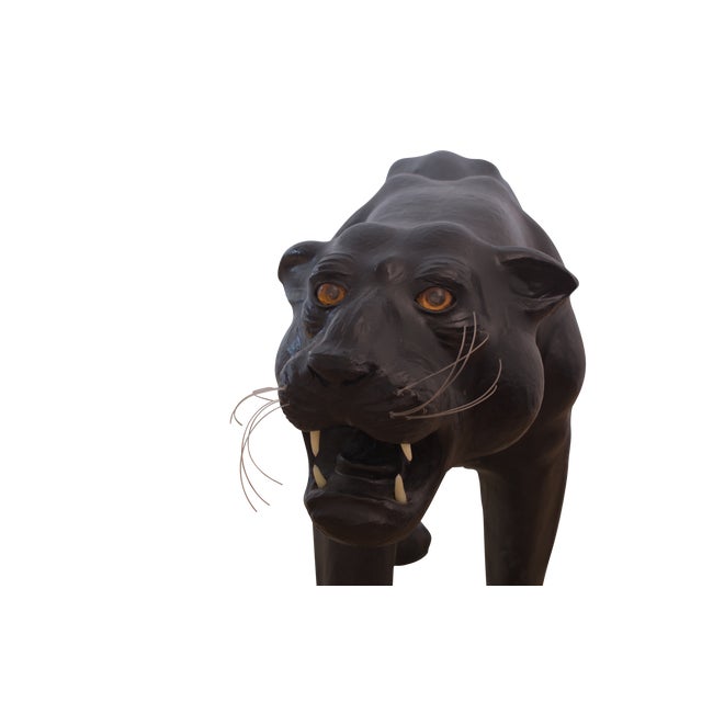Massive Mid-Century Six-Foot Panther Sculpture, Leather Wrapped, Glass Eyes For Sale - Image 4 of 7