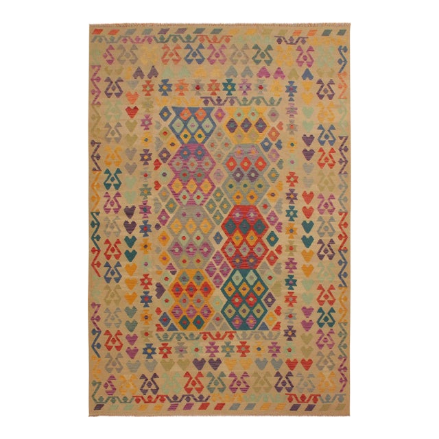 1990s 1990s Tribal Kilim Beige Red Wool Rug - 6'7" X 10'0" For Sale