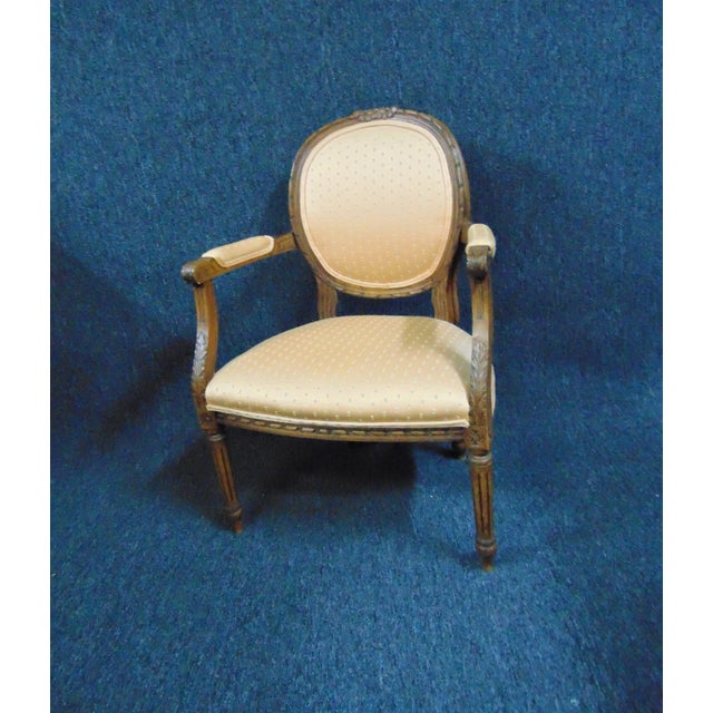 Wood Louis XVI Style Carved Walnut Open Armchair For Sale - Image 7 of 7