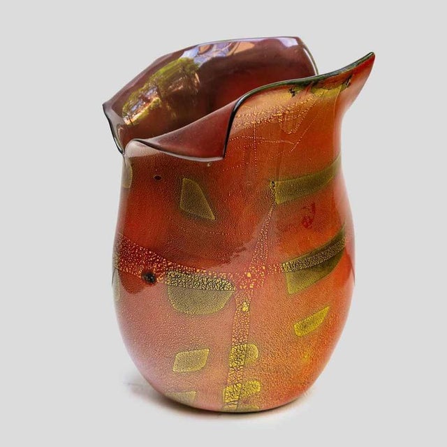Burnt Orange Murano Glass Vase with Gold Leaf Inclusion by Nichetto For Sale - Image 10 of 12