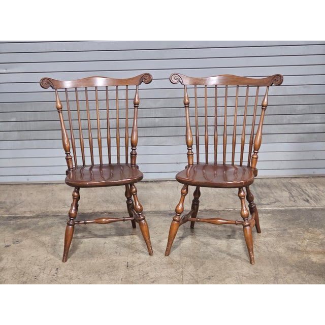 American Late 20th Century Pair of Willett Solid Marbelhead Cherry Fan Back Windsor Chairs Made in Usa For Sale - Image 3 of 10