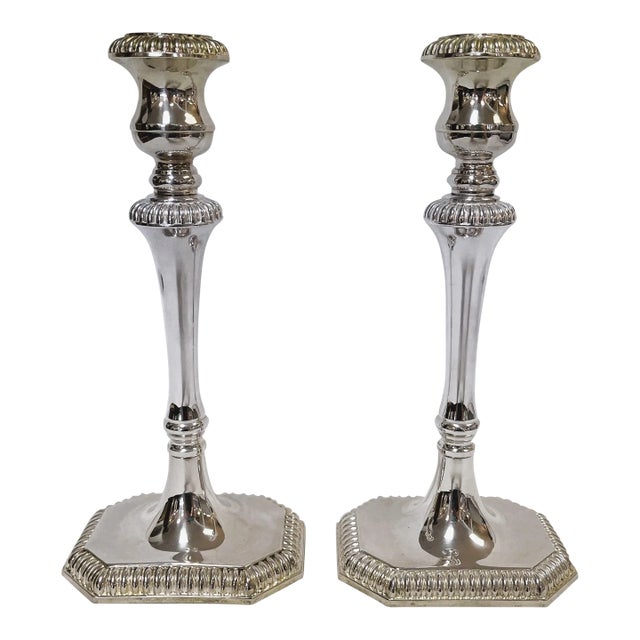 Vintage Stamped Sheffield Silverplate Candlesticks- a Pair For Sale