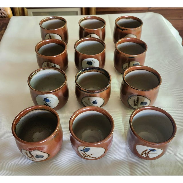 Brown Vintage Mashiko Yaki Japanese Mid- Century Studio Pottery Yunomi Stoneware Teacup -Set of 12 For Sale - Image 8 of 10