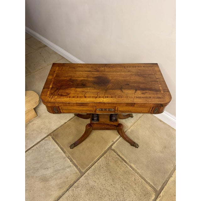 Hollywood Regency Antique Regency Rosewood and Brass Pedestal Card Table, 1820 For Sale - Image 3 of 9