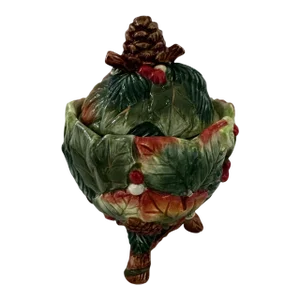Fitz & Floyd Christmas Lodge Sugar Dish W/Lid