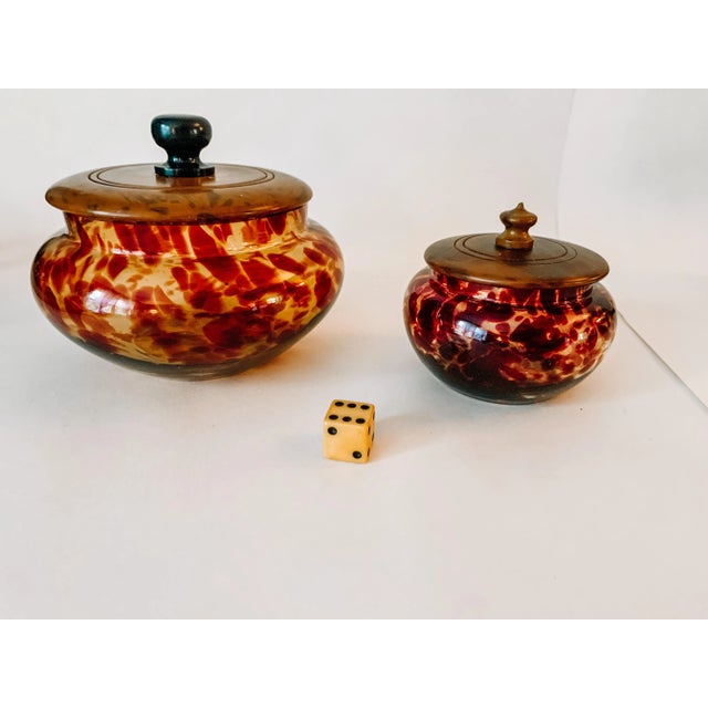 Vintage Decorative Hand Blown Glass Tortoise Shell Pattern Jars With ...