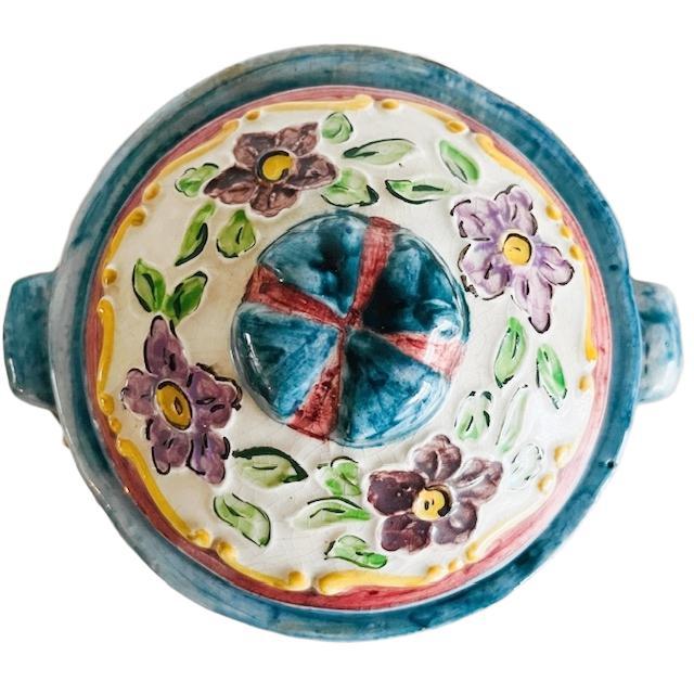 1950s Mid-Century Hand-Painted Majolica Lidded Bonbonnière from Rigo, 1950s For Sale - Image 5 of 9