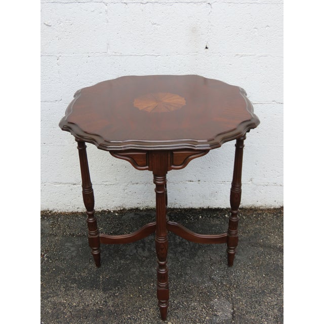 Early 1900s Inlay Round Carved Side End Accent Table 6335 For Sale - Image 10 of 12