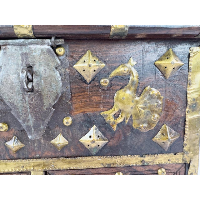 Wood 1950s Indian Rosewood Jewelry Chest With Brass Mounts & Hidden Drawers For Sale - Image 7 of 13
