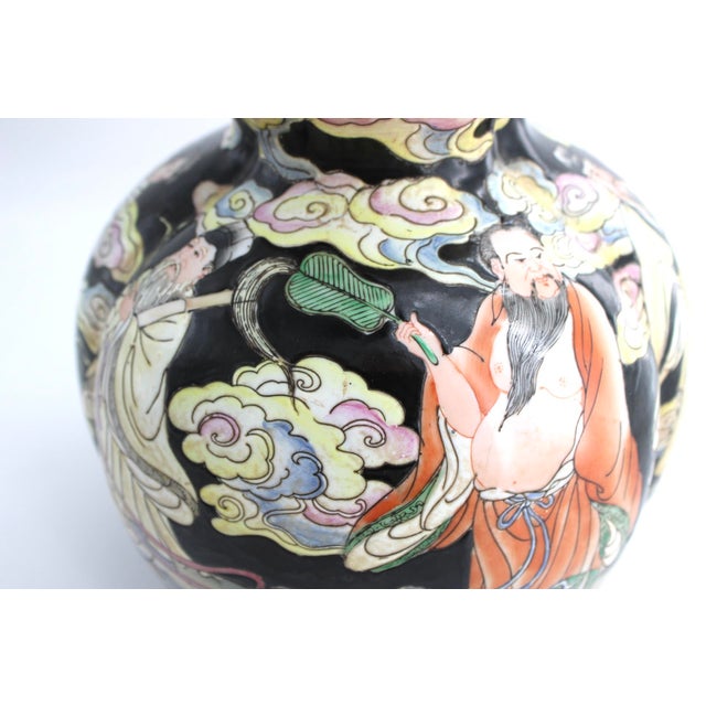 Asian Antique Chinese Famille Noir Porcelain Vase, Double Gourd Shape, Qing Dynsty 15" For Sale - Image 3 of 13