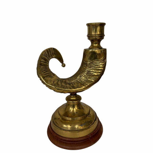 Mid 20th Century Vintage Brass Ram’s Horn Candleholder, Hollywood Regency, Lodge, Cabin, Farmhouse For Sale - Image 5 of 7