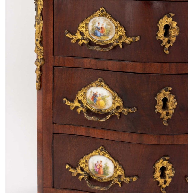 Late 20th Century Louis XVI Style Porcelain and Gilt Metal Mounted Mahogany Diminutive Commode For Sale - Image 5 of 9