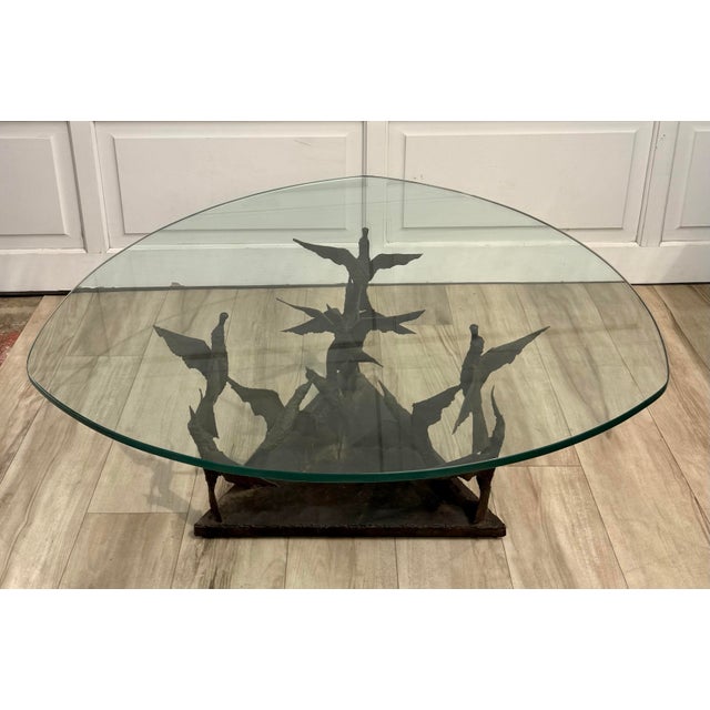 1970s Brutalist Sculptural Birds in Flight Welded Steel & Glass Coffee Table For Sale - Image 12 of 12