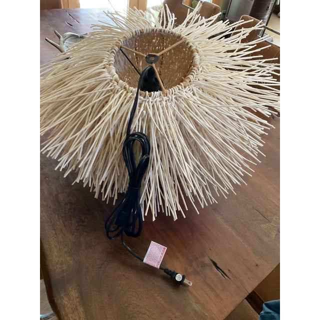 Coastal Hand Woven Bamboo Stick Basket Pendant Wall Light For Sale - Image 12 of 12