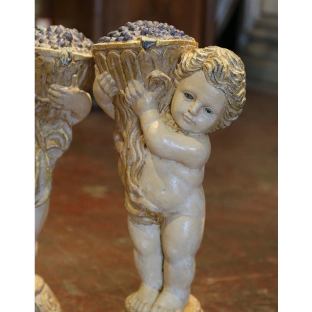 Pair 19th Century Italian Carved Polychrome and Painted Young Bacchus Statues For Sale - Image 4 of 10