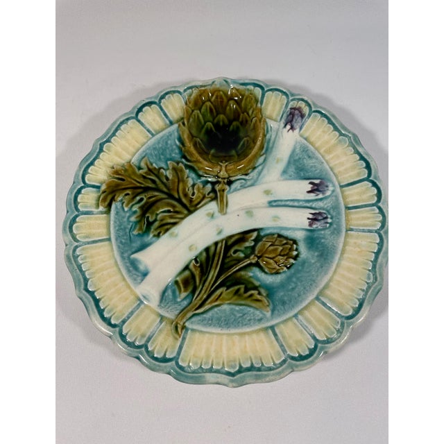 1890s Antique French Salins Majolica Asparagus Plate For Sale - Image 4 of 14