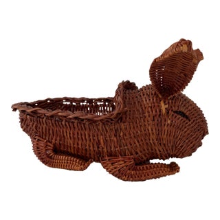 Vintage Wicker Bunny Planter For Sale