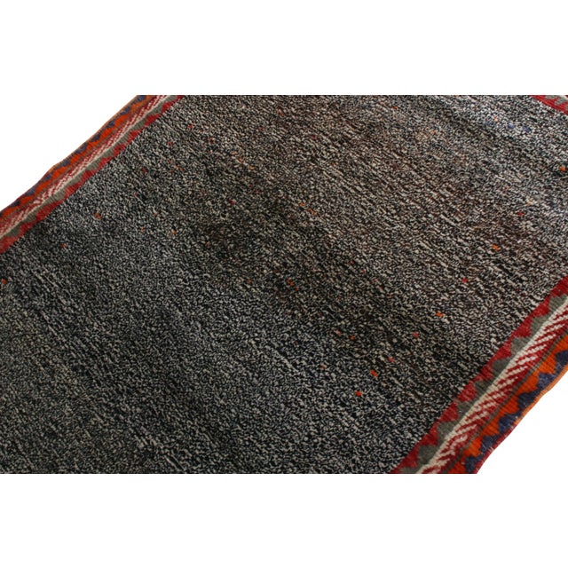 Tribal Antique Gabbeh Transitional Gray and Red Wool Persian Rug For Sale - Image 3 of 6