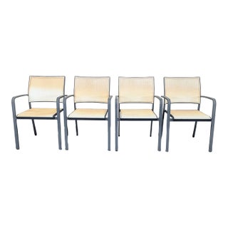 Set of 4 Modern Beige Mesh Armchair With Metal Frame For Sale