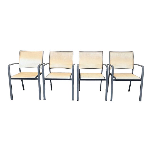 Set of 4 Modern Beige Mesh Armchair With Metal Frame For Sale