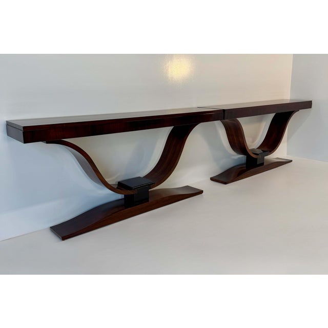 French Art Deco Consoles with Sculptural Curved Bases, 1940s, Set of 2 For Sale - Image 4 of 12