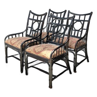 Vintage Palecek Medallion Back Rattan Chairs - Set of 4 For Sale