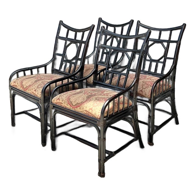 Vintage Palecek Medallion Back Rattan Chairs - Set of 4 For Sale